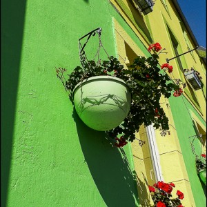 Façade maison verte pot de fleur Bretagne France